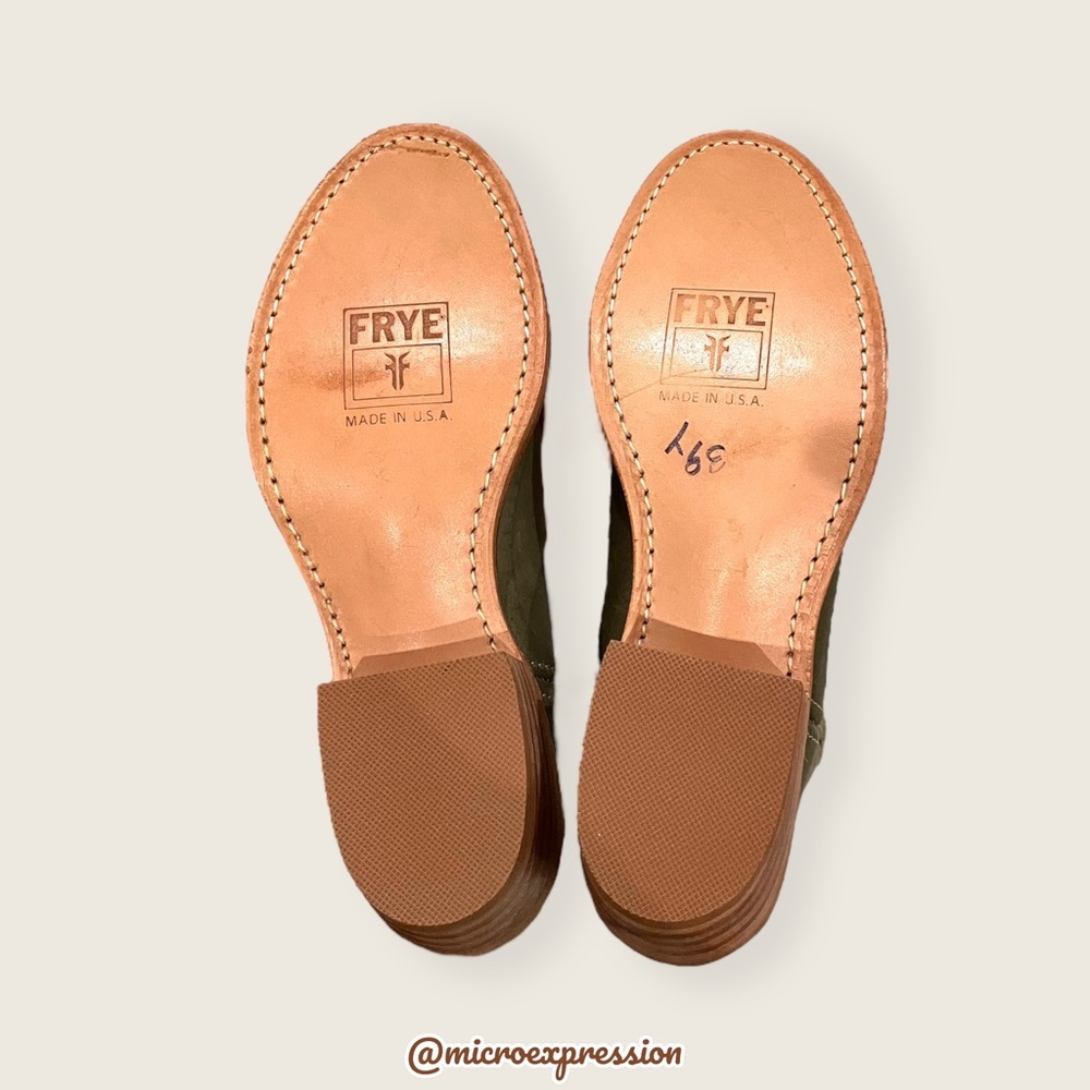 VINTAGE 1980 Frye Austin Sage Green Real Leather Floral Embroidered Cowboy Boot - Picture 11 of 14